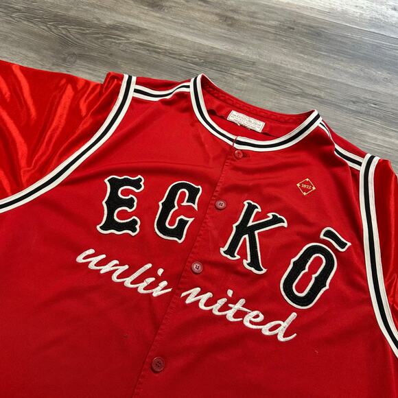 Ecko Unltd.  Baseball Jersey VIntage y2k Red Mens XXL Spellout Button Down Shirt - Picture 2 of 8